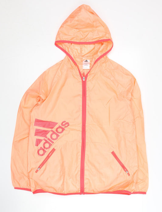 Adidas Womens Orange Size 14 Windbreaker Jacket Hooded Full Zip