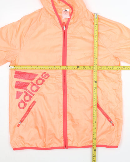 Adidas Womens Orange Size 14 Windbreaker Jacket Hooded Full Zip
