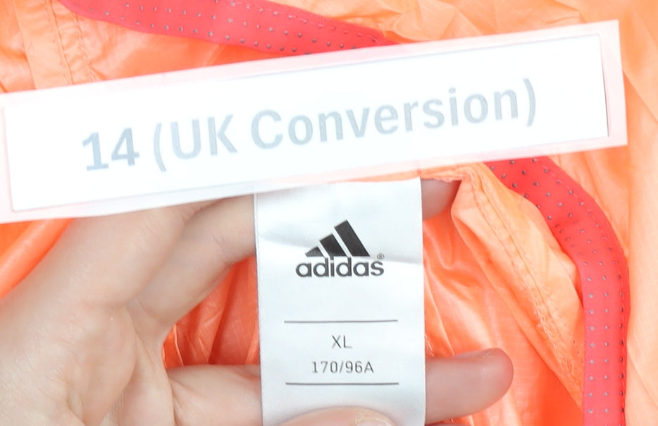 Adidas Womens Orange Size 14 Windbreaker Jacket Hooded Full Zip