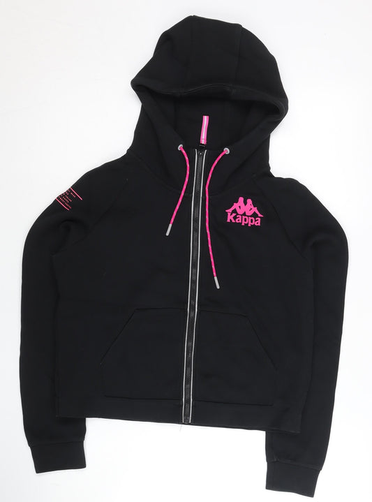 Kappa Womens Hoodie Black Pink Logo Full Zip Cotton Blend Size 14
