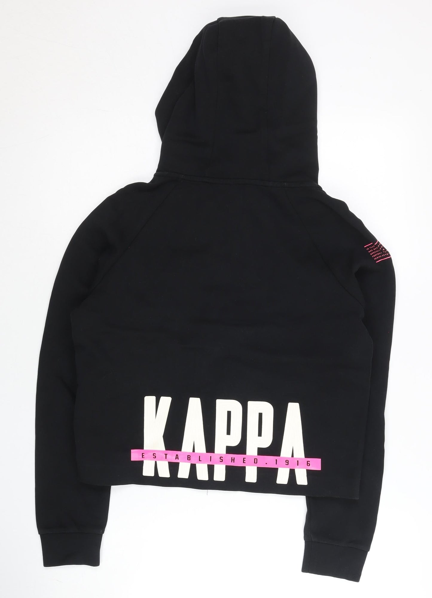 Kappa Womens Hoodie Black Pink Logo Full Zip Cotton Blend Size 14