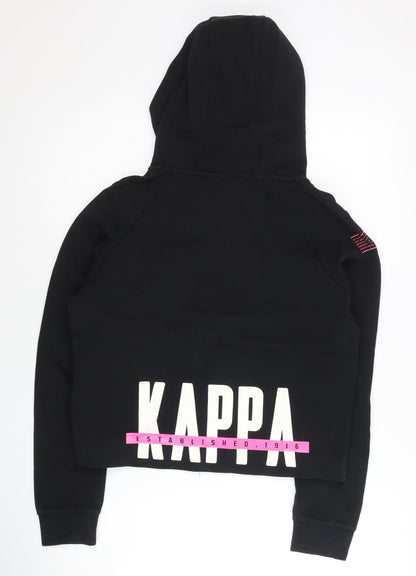 Kappa Womens Hoodie Black Pink Logo Full Zip Cotton Blend Size 14