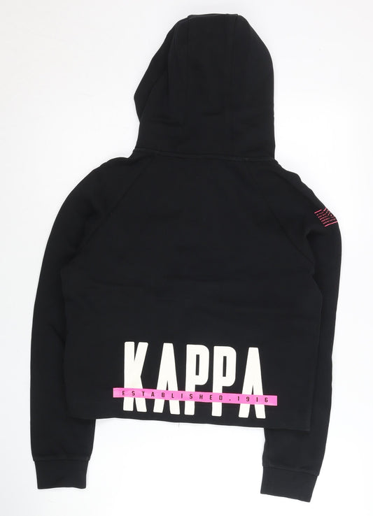 Kappa Womens Hoodie Black Pink Logo Full Zip Cotton Blend Size 14