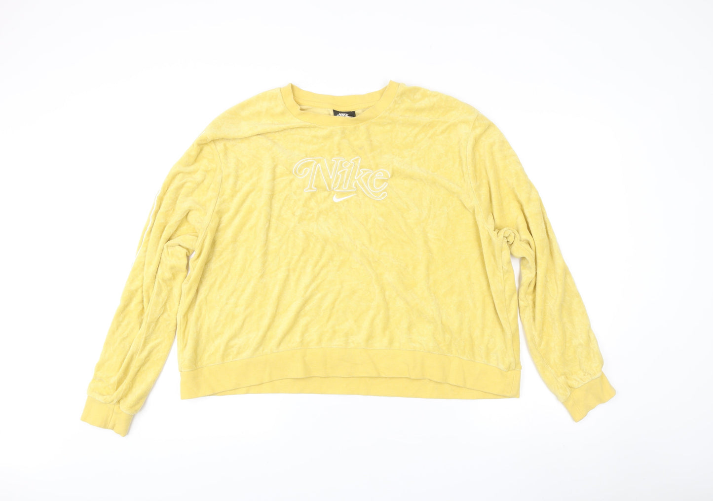 Nike Women Yellow Relaxed Fit Logo Pullover Sweatshirt Size 18