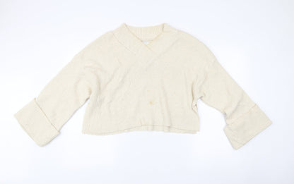 ASOS DESIGN Women’s Ivory Relaxed Pullover Jumper UK 8 V-Neck Knit