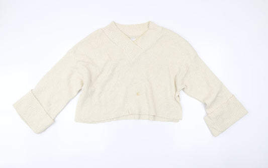 ASOS DESIGN Women’s Ivory Relaxed Pullover Jumper UK 8 V-Neck Knit