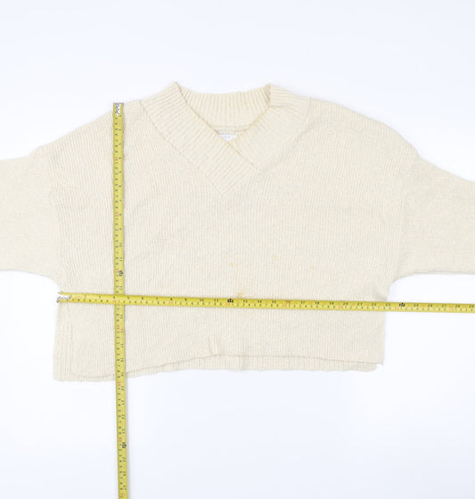 ASOS DESIGN Women’s Ivory Relaxed Pullover Jumper UK 8 V-Neck Knit