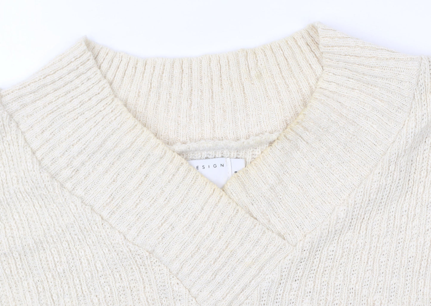 ASOS DESIGN Women’s Ivory Relaxed Pullover Jumper UK 8 V-Neck Knit