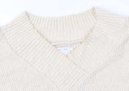ASOS DESIGN Women’s Ivory Relaxed Pullover Jumper UK 8 V-Neck Knit