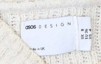 ASOS DESIGN Women’s Ivory Relaxed Pullover Jumper UK 8 V-Neck Knit
