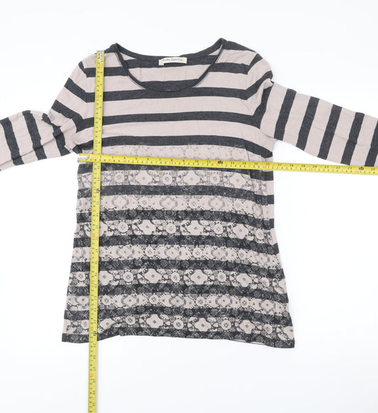 Betty Barclay Womens Grey Beige Stripe Lace Long Sleeve T-Shirt Size 12