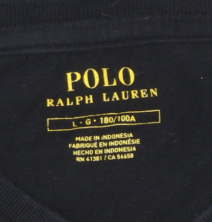 Ralph Lauren Men’s Black V-Neck Cotton T-Shirt Size L Regular Fit