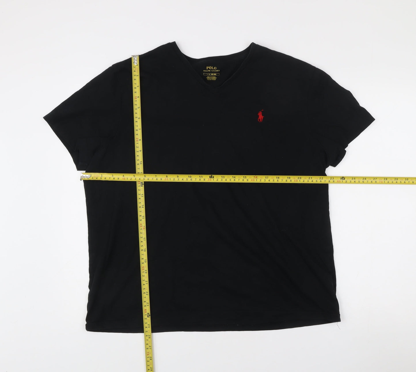 Ralph Lauren Men’s Black V-Neck Cotton T-Shirt Size L Regular Fit