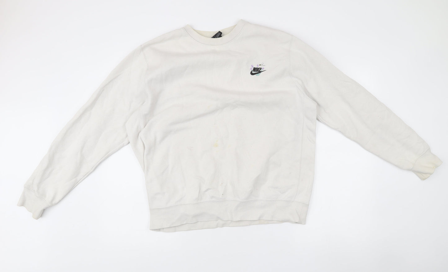 Nike Unisex White Pullover Sweatshirt L Logo Cotton Blend