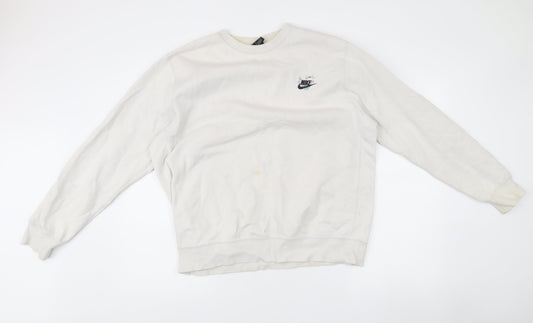 Nike Unisex White Pullover Sweatshirt L Logo Cotton Blend