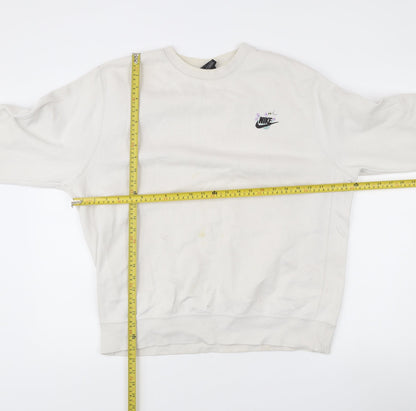 Nike Unisex White Pullover Sweatshirt L Logo Cotton Blend