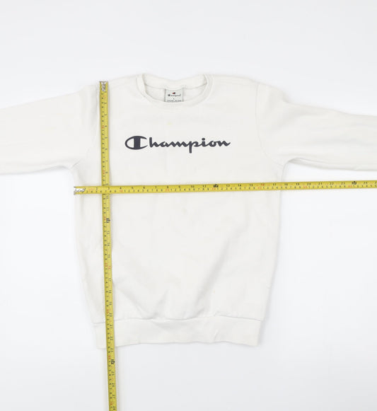 Champion Girls White Logo Sweatshirt 11-12 Years Crew Neck Pullover