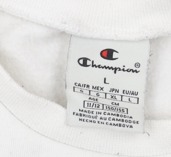 Champion Girls White Logo Sweatshirt 11-12 Years Crew Neck Pullover