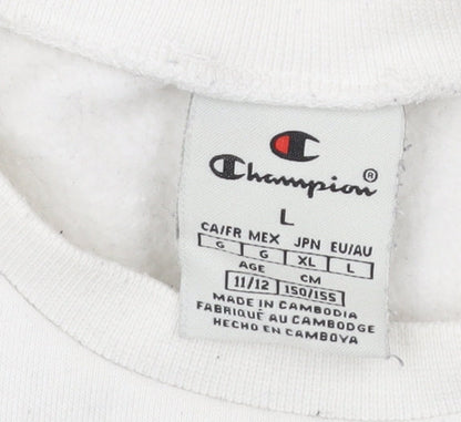 Champion Girls White Logo Sweatshirt 11-12 Years Crew Neck Pullover