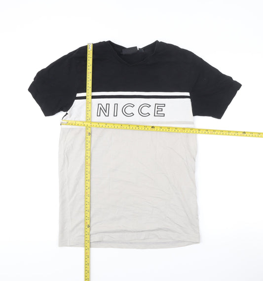 Nicce Men’s Black Beige Small Colourblock Logo T-Shirt