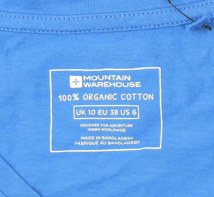 Mountain Warehouse Women’s Blue Cotton V-Neck T-Shirt UK 10 Beach Graphic
