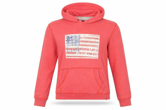 Front view of Levi's Teens Red Pullover Hoodie, size 14, Logo Graphic Cotton