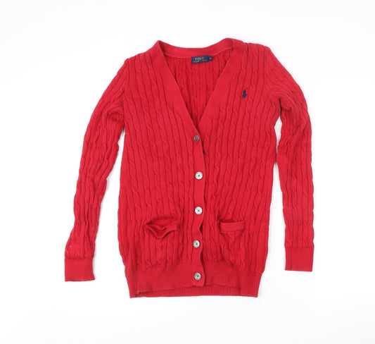 Ralph Lauren Men’s Red Cotton Cable-Knit Cardigan M V-Neck