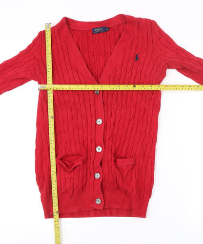 Ralph Lauren Men’s Red Cotton Cable-Knit Cardigan M V-Neck