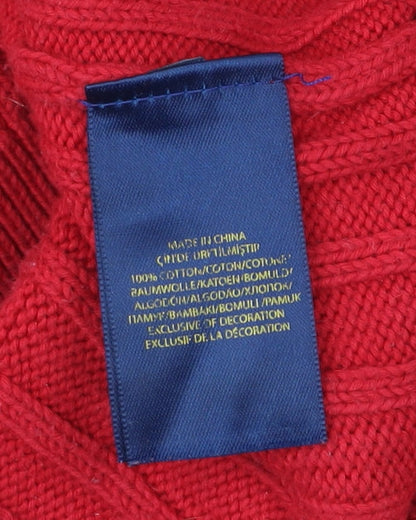 Ralph Lauren Men’s Red Cotton Cable-Knit Cardigan M V-Neck