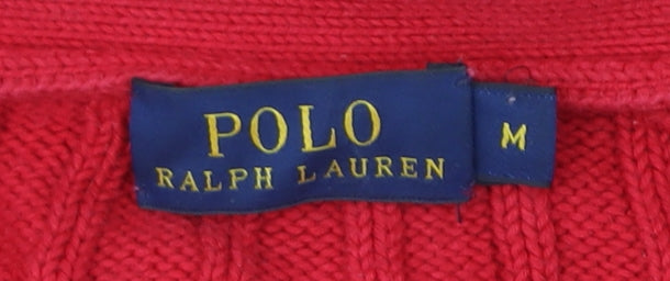 Ralph Lauren Men’s Red Cotton Cable-Knit Cardigan M V-Neck