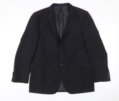 Burton Mens Black Wool Blend Blazer Jacket 42R Notch Lapel Business