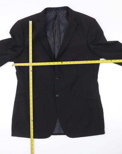 Burton Mens Black Wool Blend Blazer Jacket 42R Notch Lapel Business