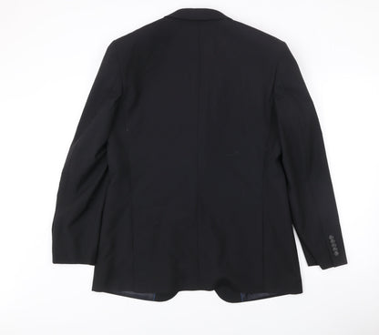 Burton Mens Black Wool Blend Blazer Jacket 42R Notch Lapel Business