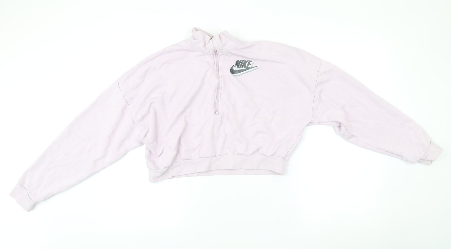 Nike Women’s Pink 1/2 Zip Sweatshirt L Loose Fit Logo Pullover