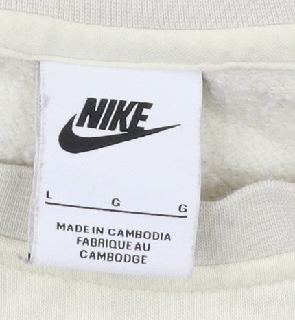 Nike Unisex Ivory L Pullover Sweatshirt Crew Neck Cotton Blend