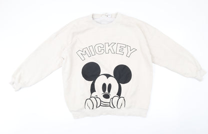 H&M Women’s White Mickey Mouse Disney Sweatshirt Size S Cotton Blend