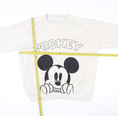H&M Women’s White Mickey Mouse Disney Sweatshirt Size S Cotton Blend