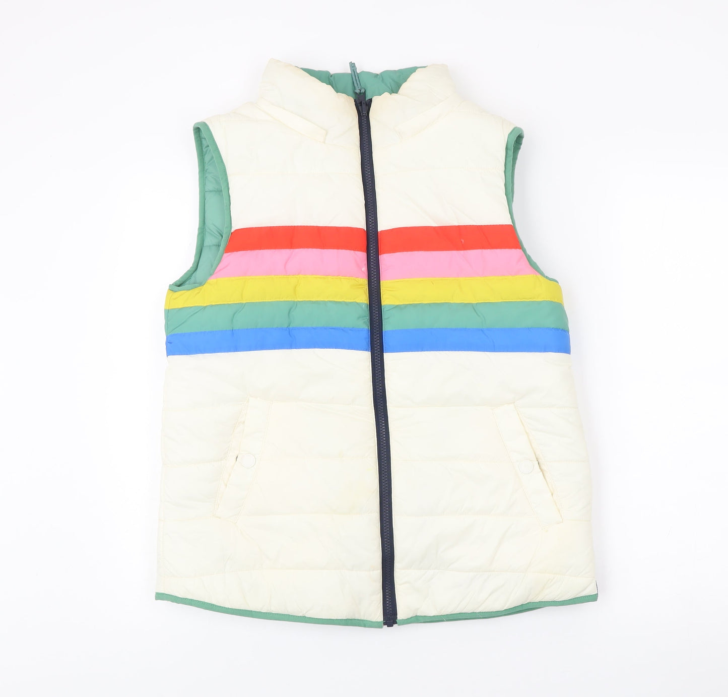 Boden Women’s Ivory Rainbow Puffer Waistcoat UK 8 Regular Zip Sleeveless