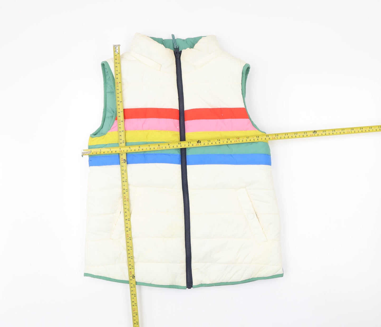 Boden Women’s Ivory Rainbow Puffer Waistcoat UK 8 Regular Zip Sleeveless