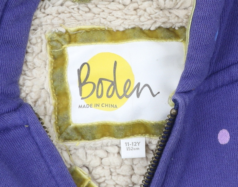 Boden Girls Blue Polka Dot Hooded Jacket 11-12Y Cotton Blend Lined