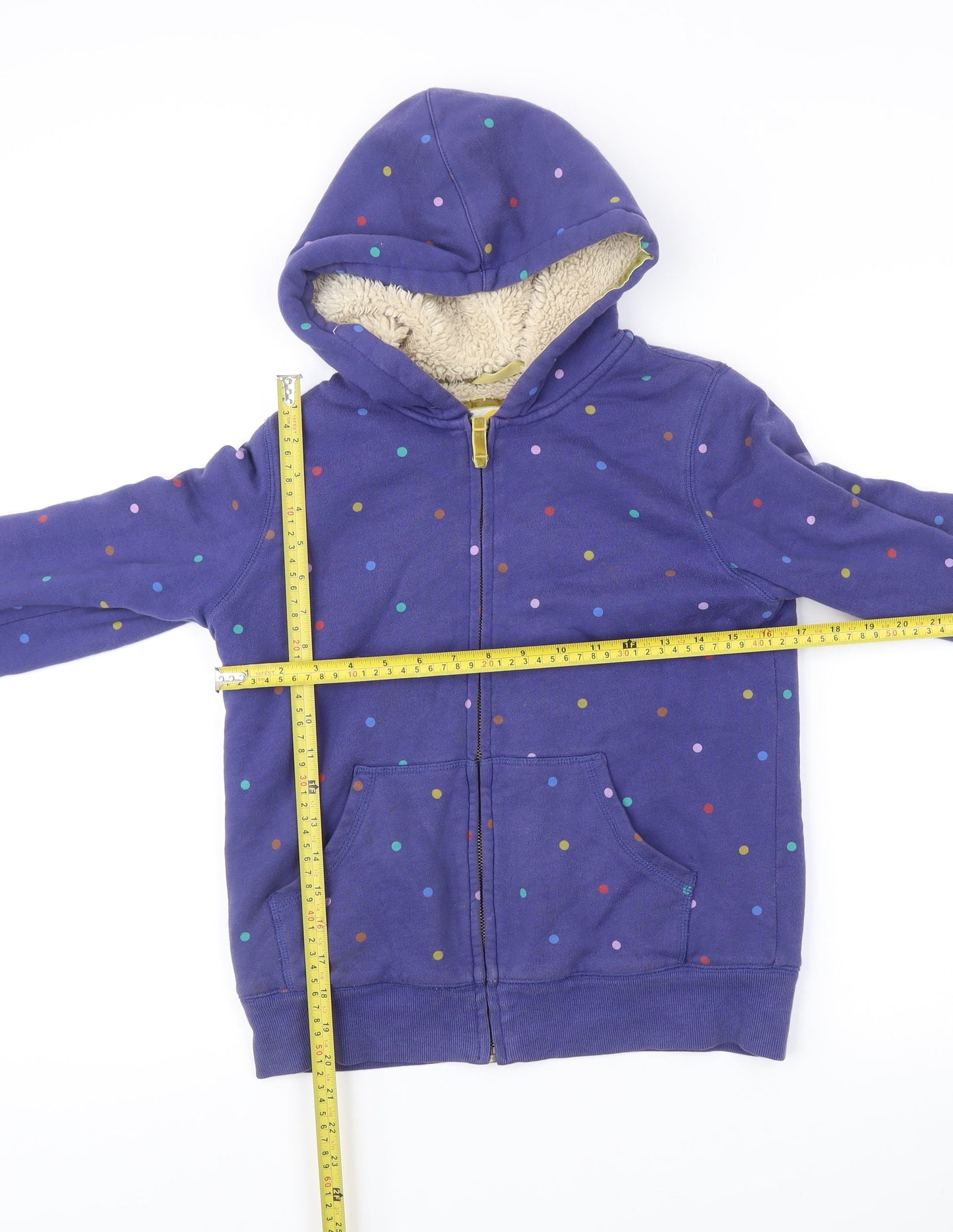 Boden Girls Blue Polka Dot Hooded Jacket 11-12Y Cotton Blend Lined