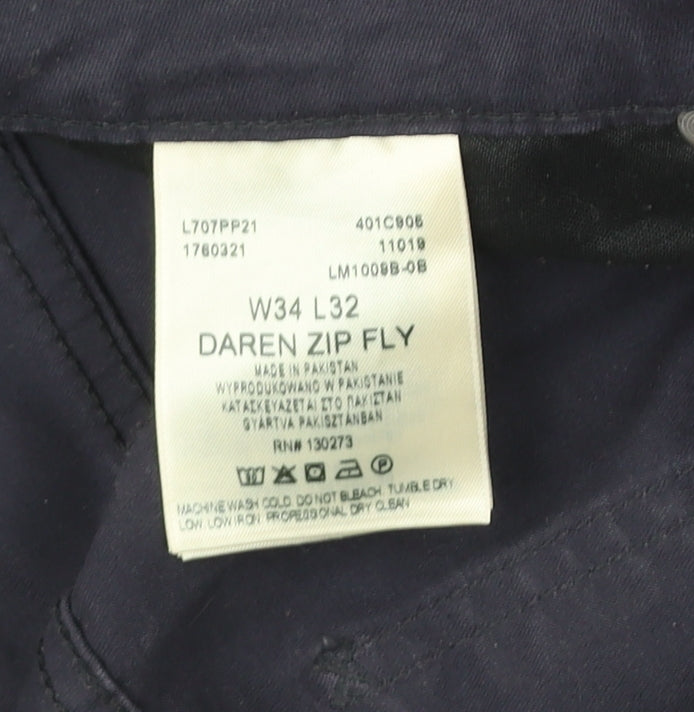 Lee Men’s Blue Chino Daren Zip Fly Trousers W34 L32 Regular Fit