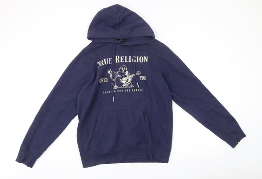 True Religion Men's Blue Pullover Hoodie Size M Graphic Print Cotton