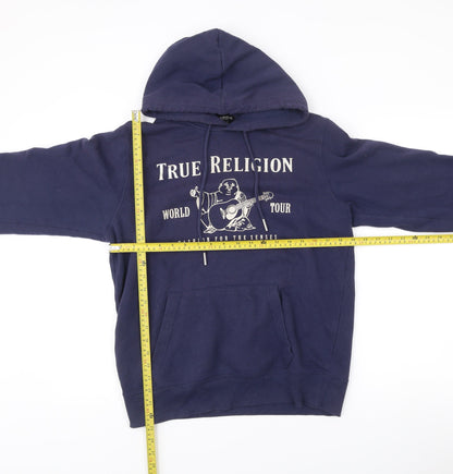 True Religion Men's Blue Pullover Hoodie Size M Graphic Print Cotton