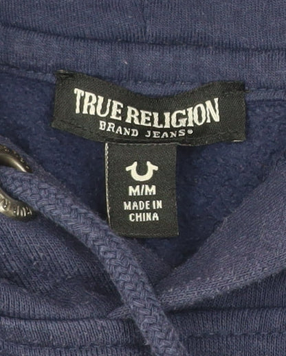 True Religion Men's Blue Pullover Hoodie Size M Graphic Print Cotton