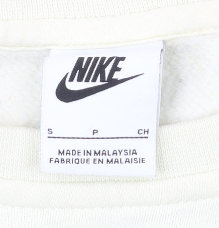 Nike Womens Ivory Small Pullover Sweatshirt Logo Crew Neck