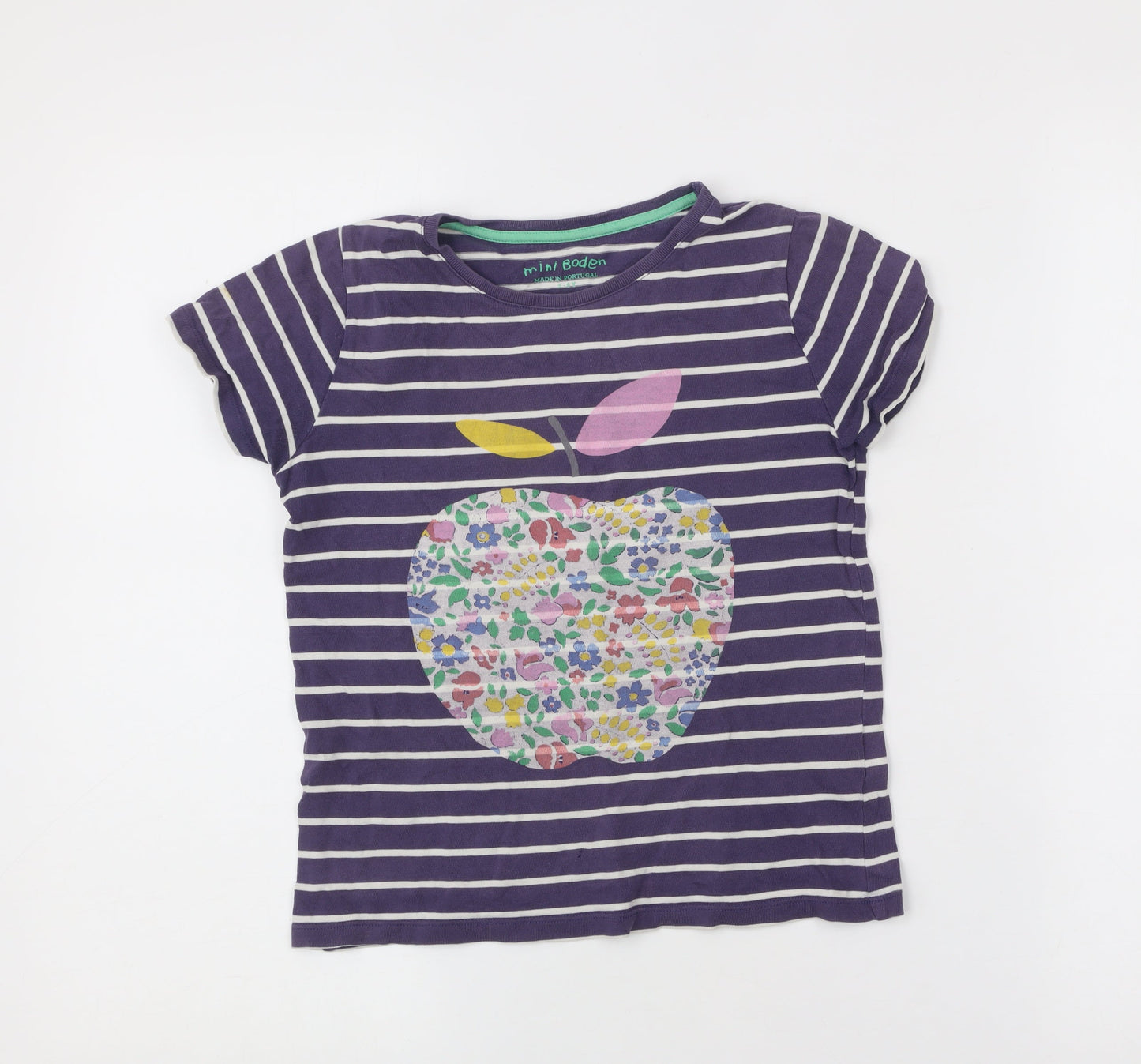 Mini Boden Girls Purple Striped T-Shirt 12-14Y Cotton Crew Neck Graphic