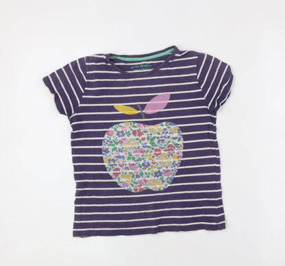 Mini Boden Girls Purple Striped T-Shirt 12-14Y Cotton Crew Neck Graphic