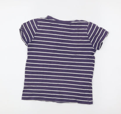 Mini Boden Girls Purple Striped T-Shirt 12-14Y Cotton Crew Neck Graphic