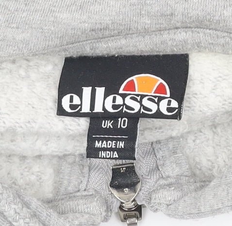 Ellesse Womens Grey UK 10 Full Zip Hoodie Sweatshirt Casual